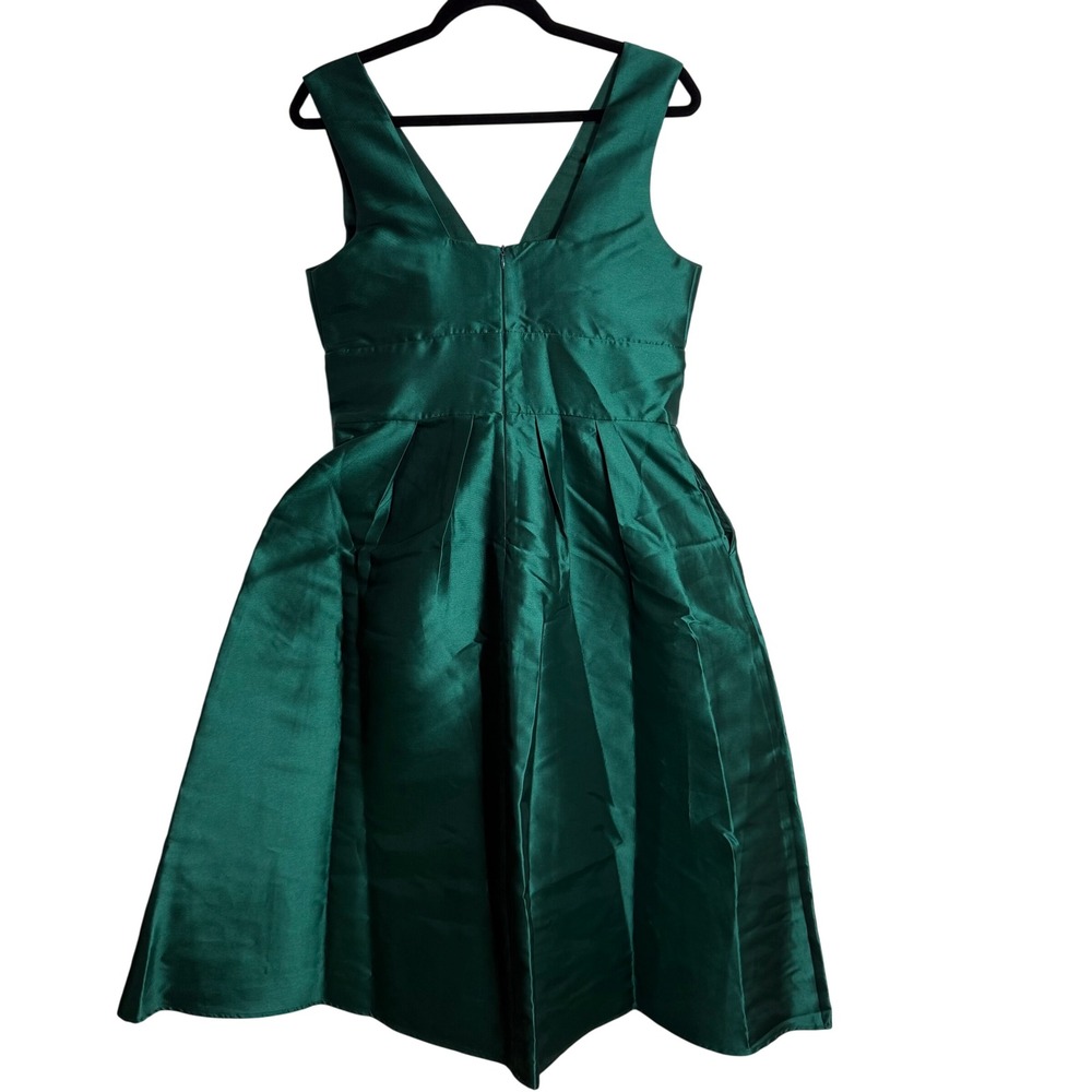 Coast Plunge Neck Structured Twill Midi Dress Emerald Green US 8 NWT Pockets - Picture 4 of 10